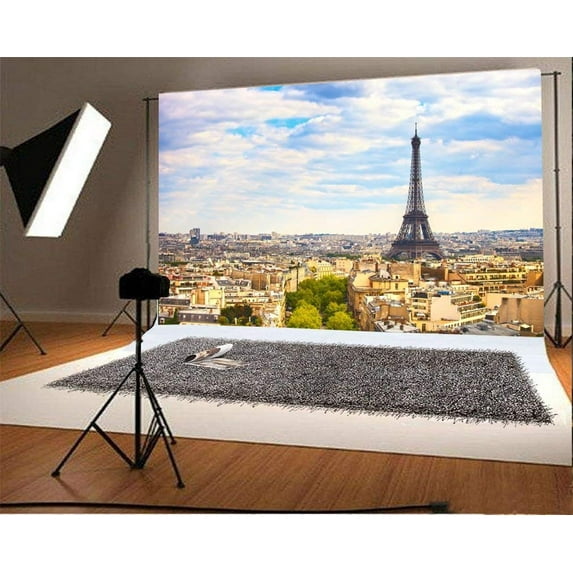 ABPHOTO 7x5ft Photography Backdrop Eiffel Tower European Building Blue Sky White Cloud Nature Romantic Scene Photo Background Backdrops