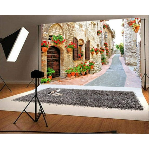 ABPHOTO 7x5ft Photography Backdrop European Building Blooming Flowers Street Photo Background Backdrops