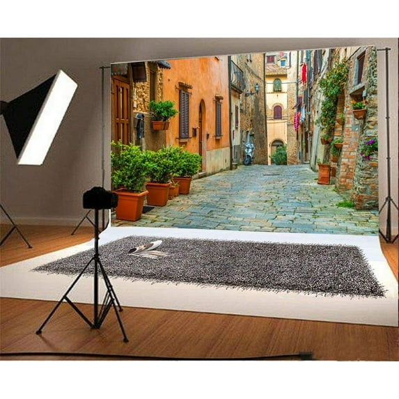 ABPHOTO 7x5ft Photography Backdrop European Building Street Green Vine Scene Photo Background Backdrops