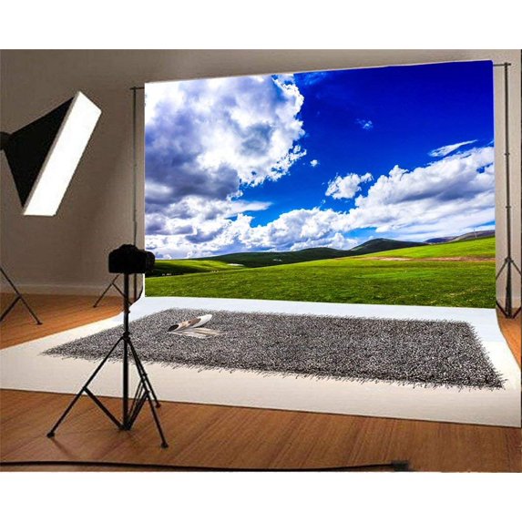 ABPHOTO 7x5ft Photography Backdrop Green Field With Blue Sky White Cloud Nature Landscape Photo Background Backdrops