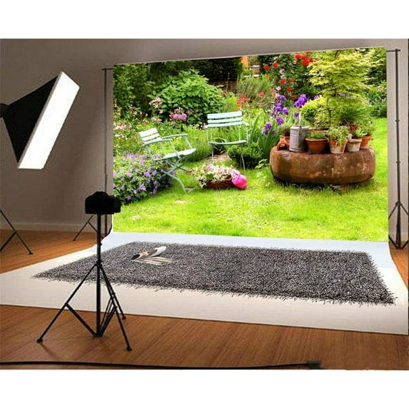 ABPHOTO 7x5ft Photography Backdrop Home Garden Spring Courtyard Green Grass Photo Background Backdrops