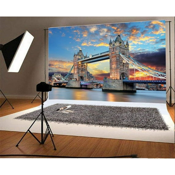ABPHOTO 7x5ft Photography Backdrop London Tower Bridge Thames Elegant European Architecture Colorful Sky Nature Scene Photo Background Backdrops