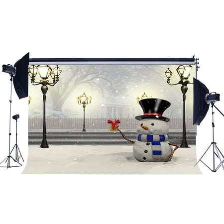 ABPHOTO 7x5ft Photography Backdrop Merry Christmas Snowman Rustic Forest Snow Covered Landscape Traffic Lights Nature Winter Scene Xmas Backdrops Seamless Kids Girl Adults Happy New Year