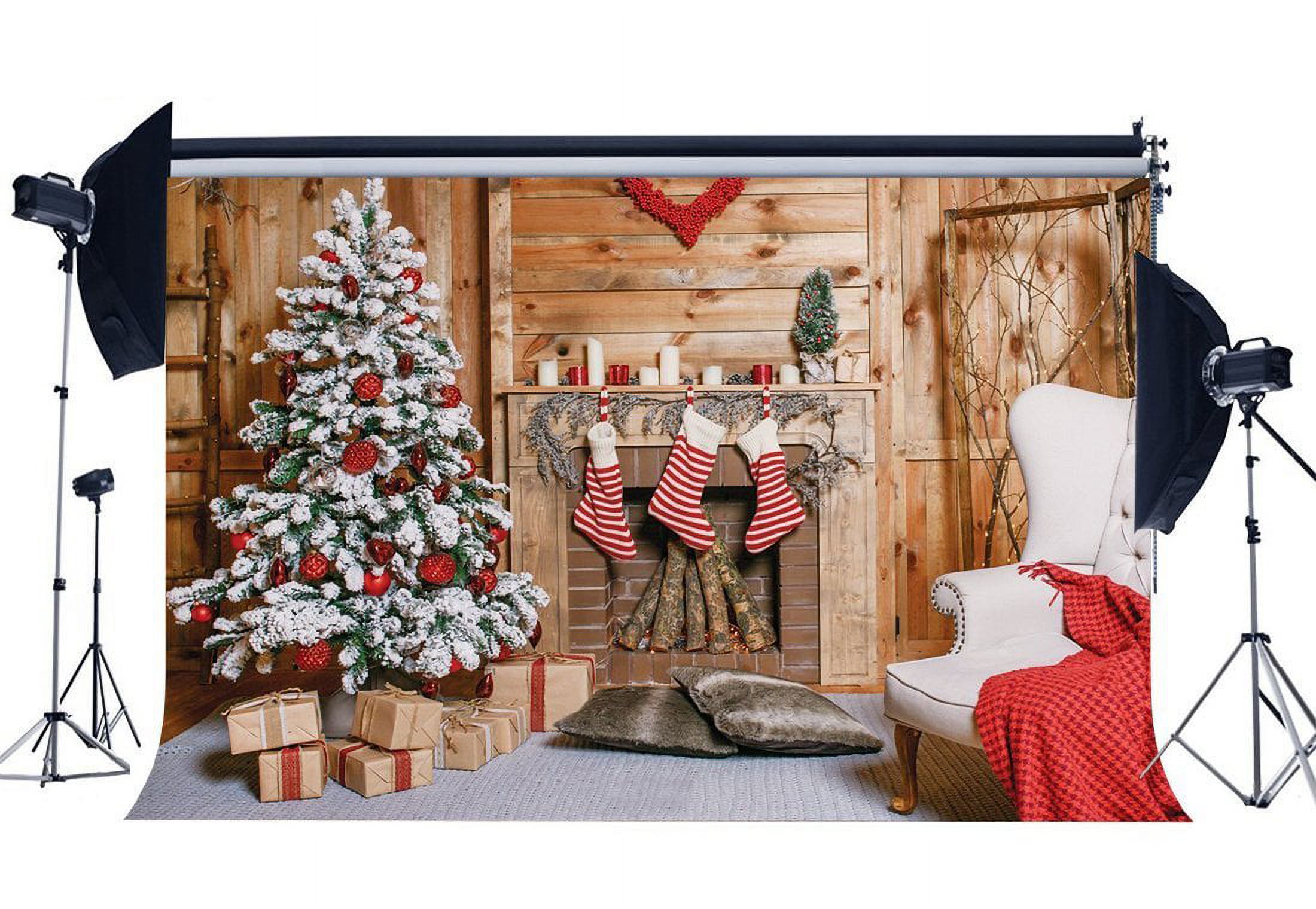 ABPHOTO 7x5ft Photography Backdrop Merry Christmas Tree Fireplace ...