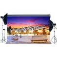thumbnail image 1 of ABPHOTO 7x5ft Photography Backdrop Merry Christmas Tree Rustic Village Snow Covered Landscape Blue Sky Glitter Lights Wooden Winter Scene Xmas Backdrops, 1 of 3