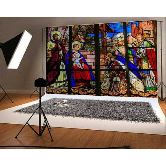 ABPHOTO 7x5ft Photography Backdrop Nativity of Christmas Mural Painting Vintage Window Historic Culture Photo Background Backdrops