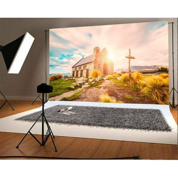 ABPHOTO 7x5ft Photography Backdrop Nature Brick House Blue Sky Sunshine Grass Field Photo Background Backdrops