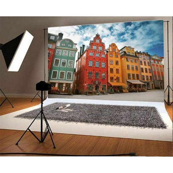 ABPHOTO 7x5ft Photography Backdrop Old Town Stockholm Color Building Street City landscape Landmark Photo Background Backdrops