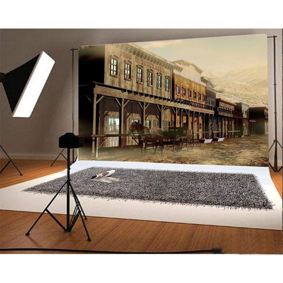 ABPHOTO 7x5ft Photography Backdrop Saloon Carriage Western Ancient Bar Ric Retro House Mountin Nature Photo Background Backdrops