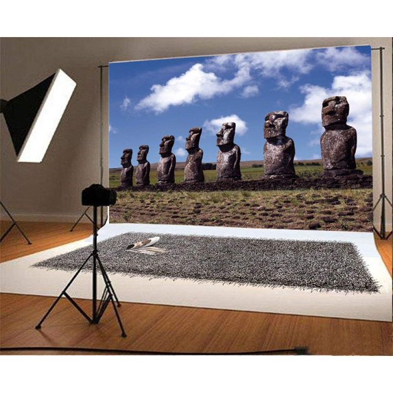 ABPHOTO 7x5ft Photography Backdrop Scenic Spot Easter Island Stonehenge Blue Sky White Cloud Photo Background Backdrops