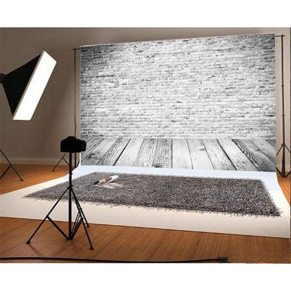 ABPHOTO 7x5ft Photography Backdrop Shabby Chic Brick Wall Stripes Wooden Floor Photo Background Backdrops