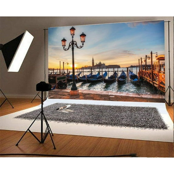 ABPHOTO 7x5ft Photography Backdrop Traditional Italian Gondolas in Europe Venice Church San Giorgio Maggiore Sunrise Photo Background Backdrops