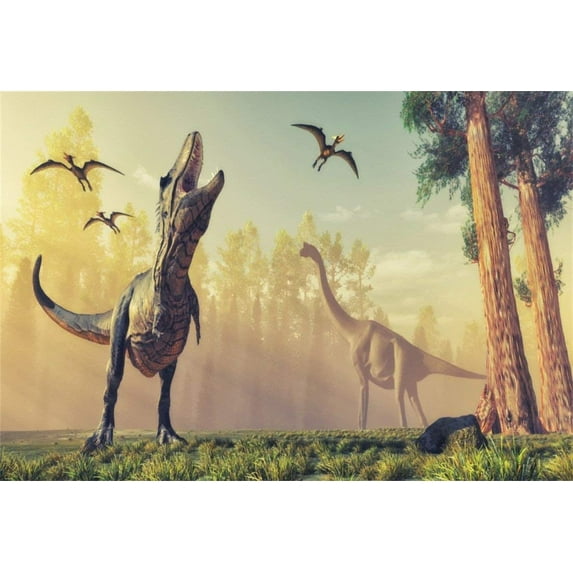 ABPHOTO 7x5ft Photography Backdrop Tyrannosaurus Pterosaur Diplodocus Carnivore Predator Cretaceous Period Dinosaur Backdrops for Photo Shoots Party Adult Kids Baby