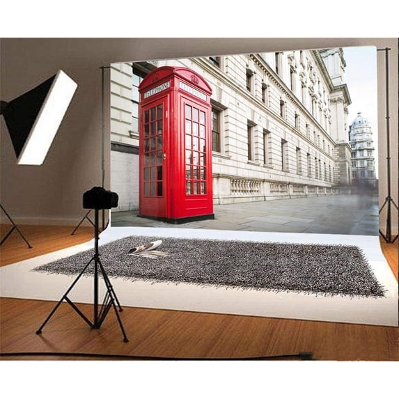 ABPHOTO 7x5ft Photography Backdrop White European Architecture Red Telephone Booth Marble Floor Street View Photo Background Backdrops