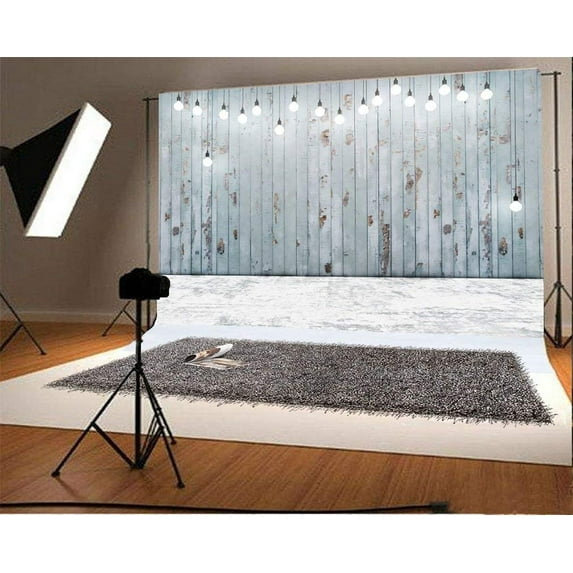 ABPHOTO 7x5ft Photography Backdrop Wood Weathered Peeled Stripes Wooden Plank String Light Bulb Grunge Grey Floor Photo Background Backdrops