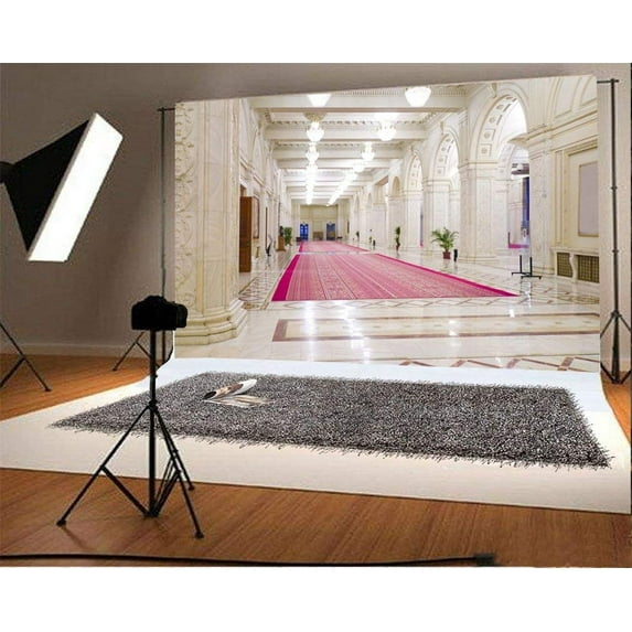 ABPHOTO 7x5t Photography Backdrop Castle Luxurious Palace Red Carpet Droplights Pillar Marble Floor European Interior Photo Background Backdrops