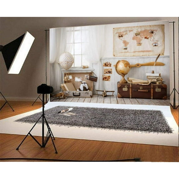 ABPHOTO 7x5t Photography Backdrop Indoor World Map White Curtain Vintage Stripes Wood Floor Scene Photo Background Backdrops