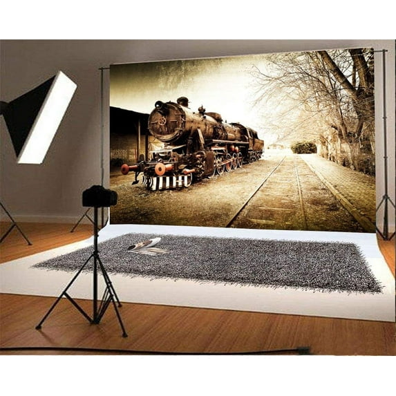 ABPHOTO 7x5t Photography Backdrop Locomotive Retro Vintage Old Train Railroad Tracks Trees Nature Ric Spring Travel Photo Background Backdrops