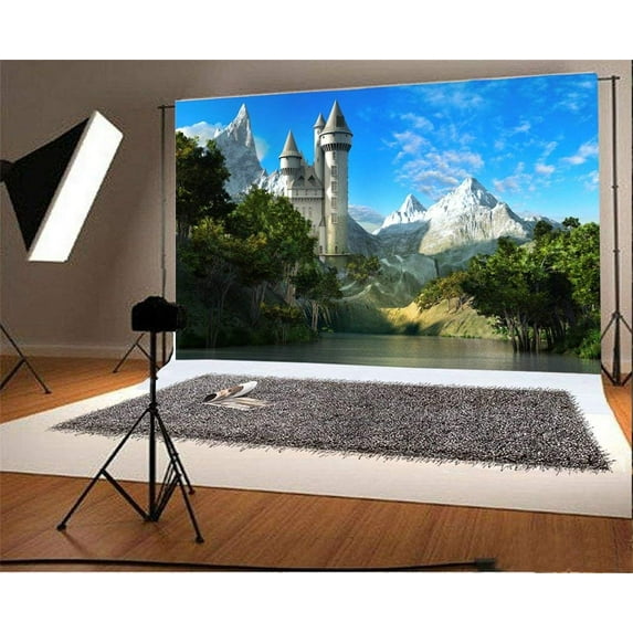 ABPHOTO 7x5t Photography Backdrop Nature Landscape Mountain Castle Blue Sky White Cloud Scene Photo Background Backdrops