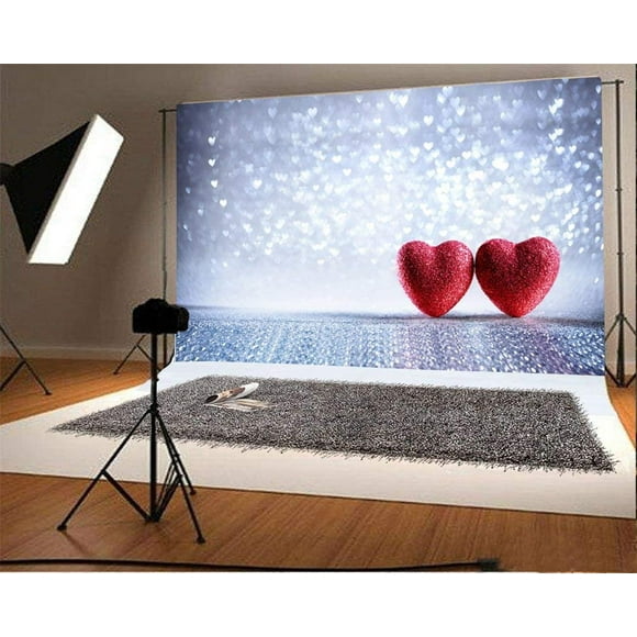 ABPHOTO 7x5t Photography Backdrop Valentine's Day Red Hearts Bokeh Halos Glitter Heart Romantic Wallpaper Photo Background Backdrops