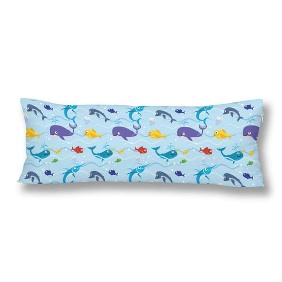 ABPHOTO Blue Whale Sea Life Fish Pillow Covers Pillowcase 20x60 inch Underwater World Body Pillow Case Protector