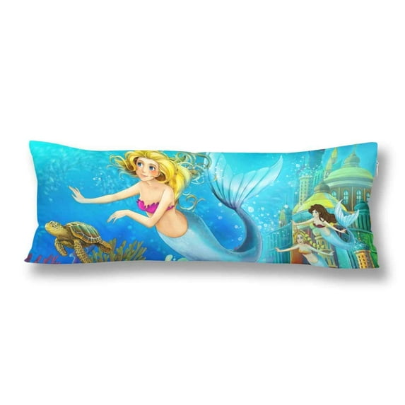 ABPHOTO Cartoon Ocean Mermaid Under Water Castle Turtle Coral Reef Body Pillow Covers Case Protector 20x60 inch