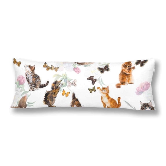 ABPHOTO Cat Kitten Hunts Butterfly Body Pillow Covers Pillowcase 20x60 inch Watercolor Painting Body Pillow Case Protector
