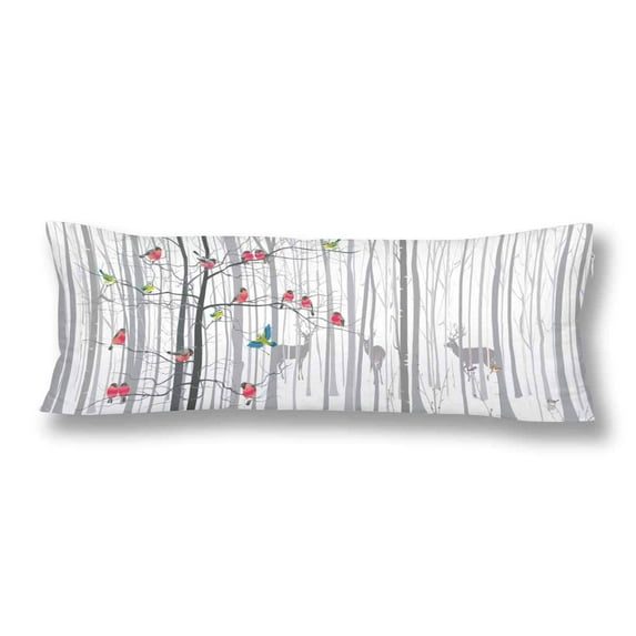 ABPHOTO Christmas Tree Forest Body Pillow Covers Pillowcase 20x60 inch Winter Forest Deer Bird Body Pillow Case Protector