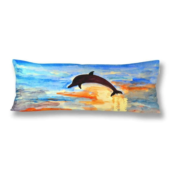 ABPHOTO Dolphin Jump out of Sea Body Pillow Covers Pillowcase 20x60 inch Watercolor Painting Ocean Body Pillow Case Protector