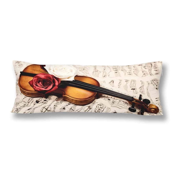 ABPHOTO Guitar Red White Rose Musical Note Body Pillow Covers Case Protector 20x60 inch