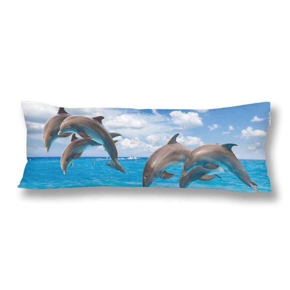 ABPHOTO Jumping Dolphin Seascape with Turquoise Sea Waters Cloudscape Body Pillow Covers Case Protector 20x60 inch