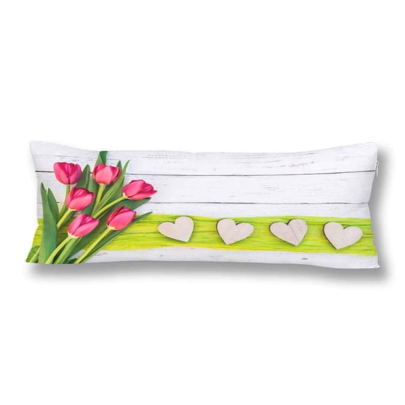 ABPHOTO Mother's Day Tulips Flowers Bouquet Hearts White Wood Body Pillow Covers Case Protector 20x60 inch