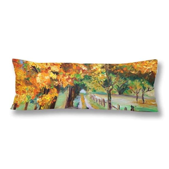ABPHOTO Oil Painting Autumn Fall Country Road Maple Leave Tree Body Pillow Covers Case Protector 20x60 inch