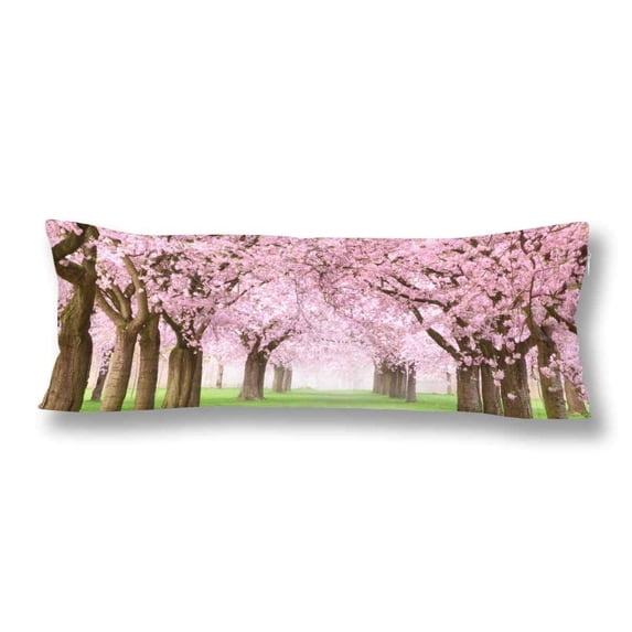 ABPHOTO Ornamental Garden Blossoming Cherry Trees Fresh Green Lawn Body Pillow Covers Case Protector 20x60 inch