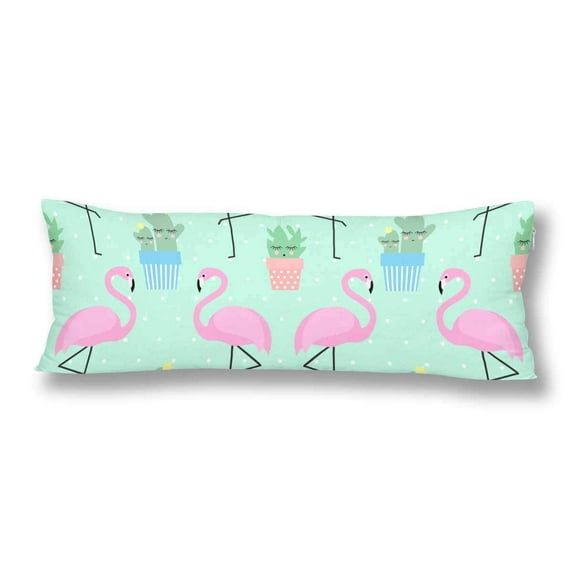 ABPHOTO Pink Flamingo Cactus Cute Pots Polka Dots Body Pillow Covers Case Protector 20x60 inch