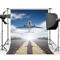 thumbnail image 1 of ABPHOTO Polyester 5x7ft Airplane Take Off Backdrop Blue Sky White Cloud Highway Grass Nature Spring Journey Photography Background for Lover Adults Photo Studio Props, 1 of 3
