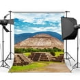 thumbnail image 1 of ABPHOTO Polyester 5x7ft Ancient Pyramid Backdrop Mexico Mayan Civilization Backdrops Jungle Forest Mountain Blue Sky Green Grass Meadow Spring Photography Background for Tourism Photo Studio Props, 1 of 3
