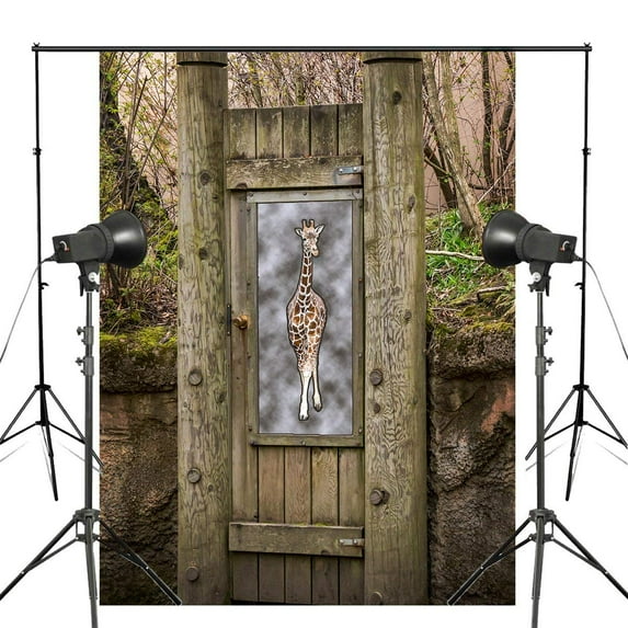 ABPHOTO Polyester 5x7ft Ancient Wood Door Photography Background Dead tree Giraffe Pattern Backdrop Studio Background Props Wall