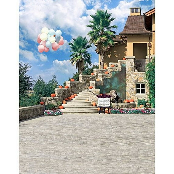ABPHOTO Polyester 5x7ft Balloons Villa Seaside Palm Photography Studio Backdrop Background