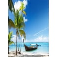 thumbnail image 1 of ABPHOTO Polyester 5x7ft Beach Photo Backdrop Seaside Blue Sky White Clouds Palm Tree Boat Beach Backdrop for Photography Party Hawaiian Scene Setters Personal Portrait Photo Background Studio Props, 1 of 4