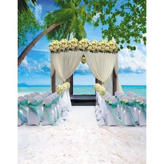 ABPHOTO Polyester 5x7ft Beach Sea Tree Flowers for Wedding Photography Backdrops Photo Props Studio Background