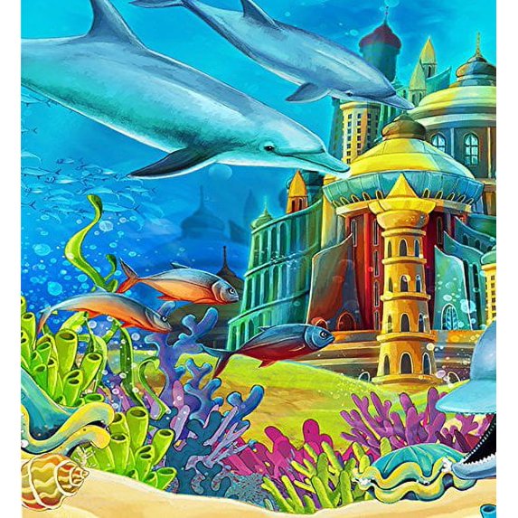 ABPHOTO Polyester 5x7ft Blue Backdrops Under Sea Background Baby Photography Backdrop Fish Castle Photo Studio Backgrounds for Mermaids Party