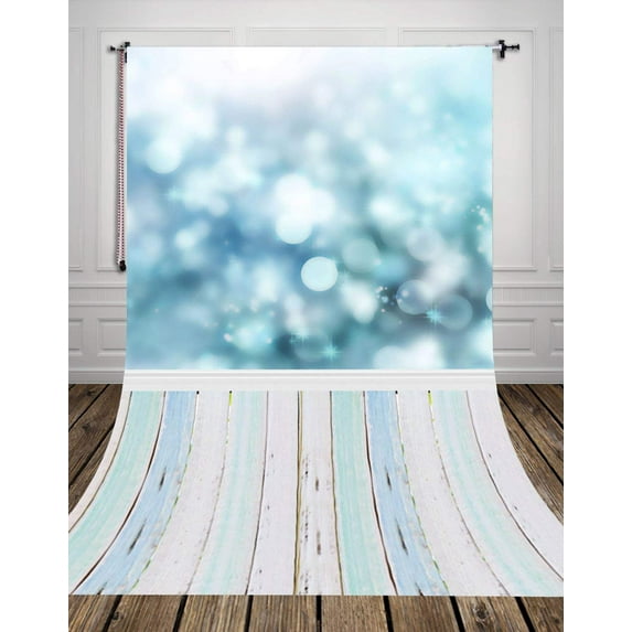 ABPHOTO Polyester 5x7ft Blue Bokeh Backdrop Vintage Wood Floor Art Newborn Backdrop
