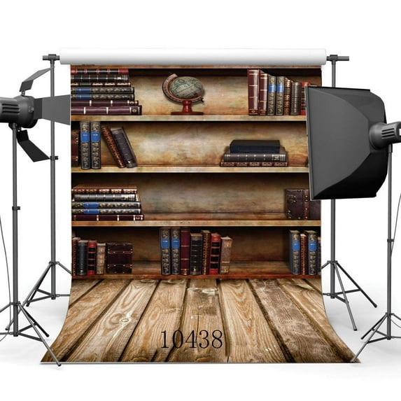 ABPHOTO Polyester 5x7ft Bookshelf Backdrop Interior Library Bookcase Study Room Books Rustic Stripes Wood Plank Decor Wallpaper Photography Background Kids Adults Photo Studio Props