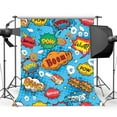 thumbnail image 1 of ABPHOTO Polyester 5x7ft Boom Backdrop What Bang Knock Wow Pow Twinkle Stars Backdrops Cartoon Photography Background for Boys Children Happy Birthday Party Decoration Wallpaper Photo Studio Props, 1 of 3