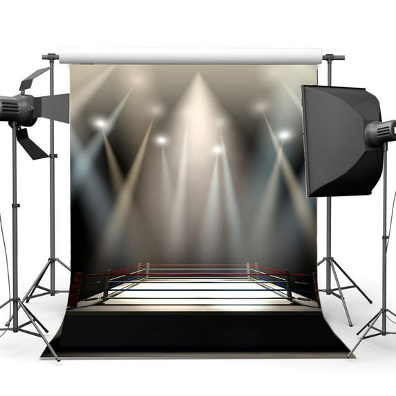 ABPHOTO Polyester 5x7ft Boxing Ring Backdrop Boxing Backdrops Interior Stadium Stage Lights Dark Athletic Sports Gymnasium Photography Background for Sports Activity Competition Photo Studio Props