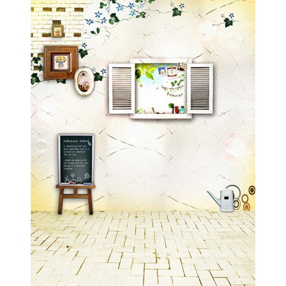 ABPHOTO Polyester 5x7ft Brick Floor Room Window Photography Backdrops Photo Props Studio Background