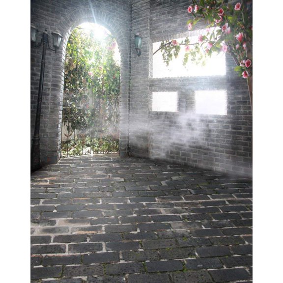 ABPHOTO Polyester 5x7ft Brick Floor Wall Flowers Photography Backdrops Photo Props Studio Background