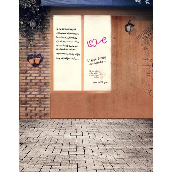 ABPHOTO Polyester 5x7ft Brick Floor Wall Love Door Photography Backdrops Photo Props Studio Background