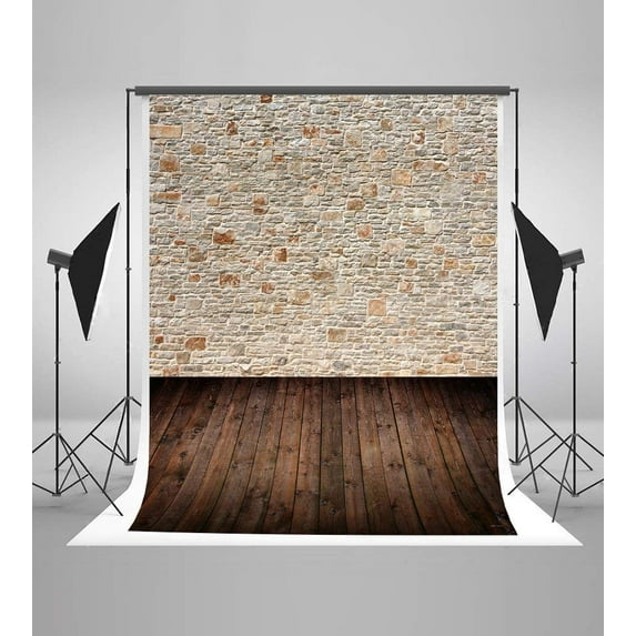 ABPHOTO Polyester 5x7ft Brick Wall Photography Backdrops Winkle Free Retro White Brick Wall and Maroon Floor Photo Background